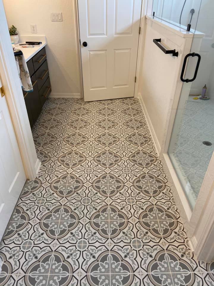Remodeled flooring from a Master Bathroom remodel that was remodeled for whole house remodel in Comfort Texas